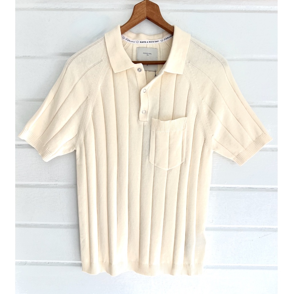 PERCIVAL Pinstripe Visitors Polo in Cream - NWT! - M